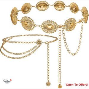 Adjustable Gold Chain Belt Set, Vintage Metal Waist Chain